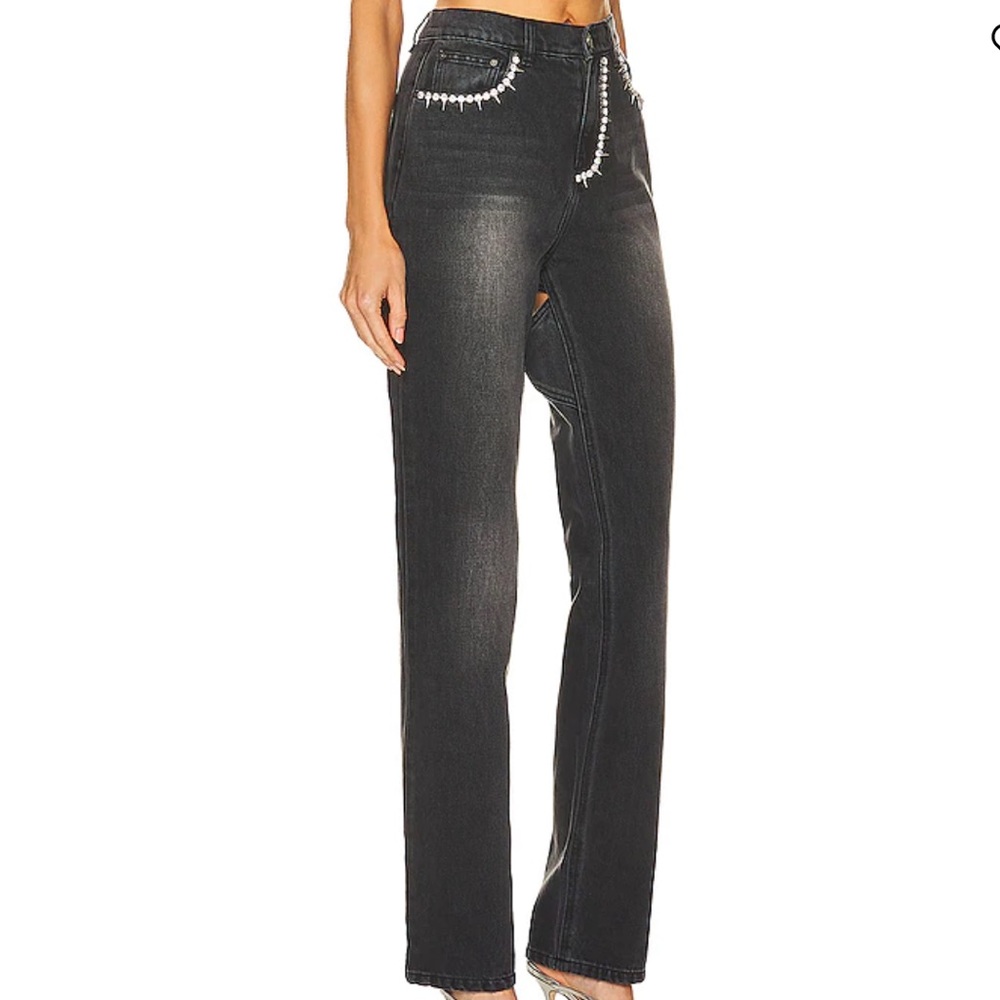 AREA NYC Crystal Backslit Jeans in Black Sz 6 - Picture 3 of 13